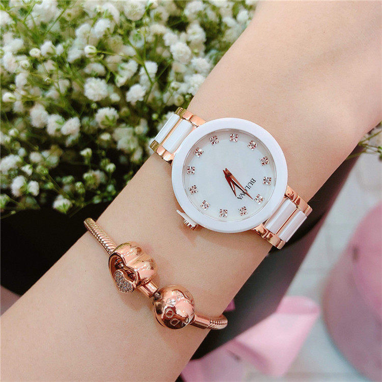 Overseas Bulova watch female Bulova ceramic Sichuan fritillary rose gold diamond fashion women's watch 98P160