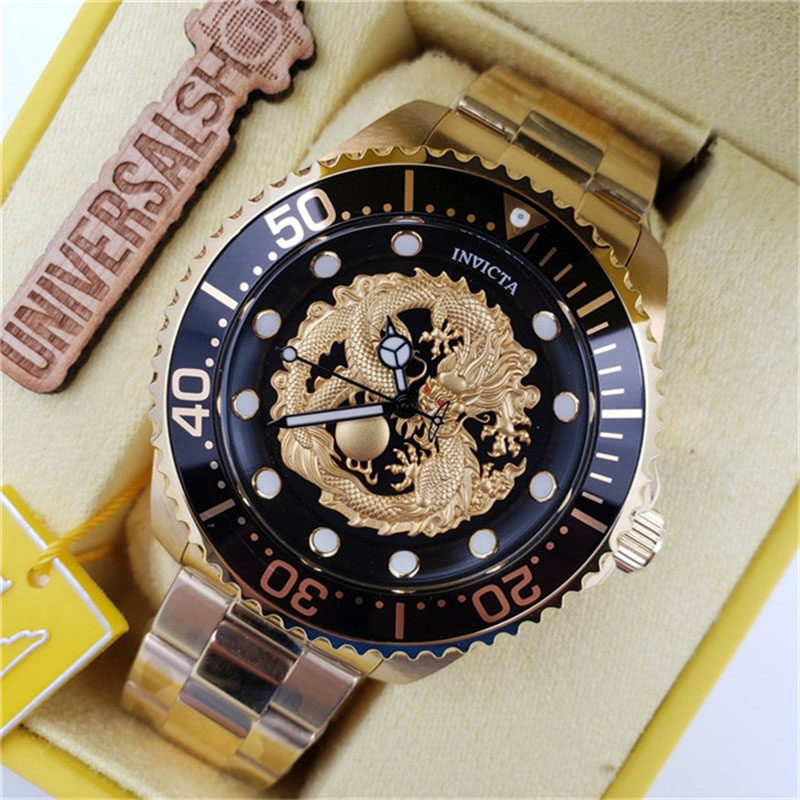 Invicta Pro Diver Earth Haute Gold Gentian stainless steel waterproof minimalist for men's automatic mechanical watches