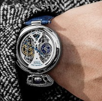 Overseas Stuhrling Stuhrling automatic hollow mechanical watch Mens business Blue Back Transparent watch 3919