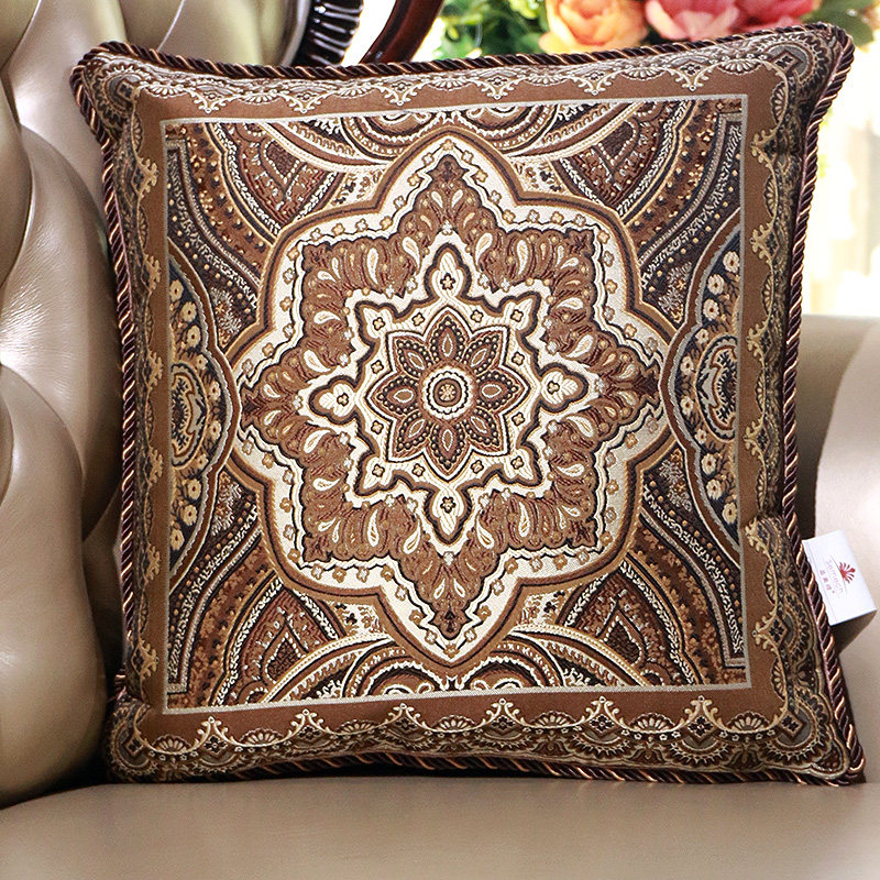 High-end European-style sofa pillow cushion luxury fabric living room nap pillow square bedside pillow large backrest pillow
