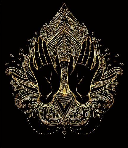 Мандала Lotus Lucky Hand рисует золотой рисунок, тихо распах