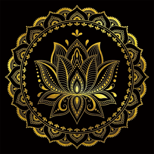 Мандала Lotus Lucky Hand рисует золотой рисунок, тихо распах