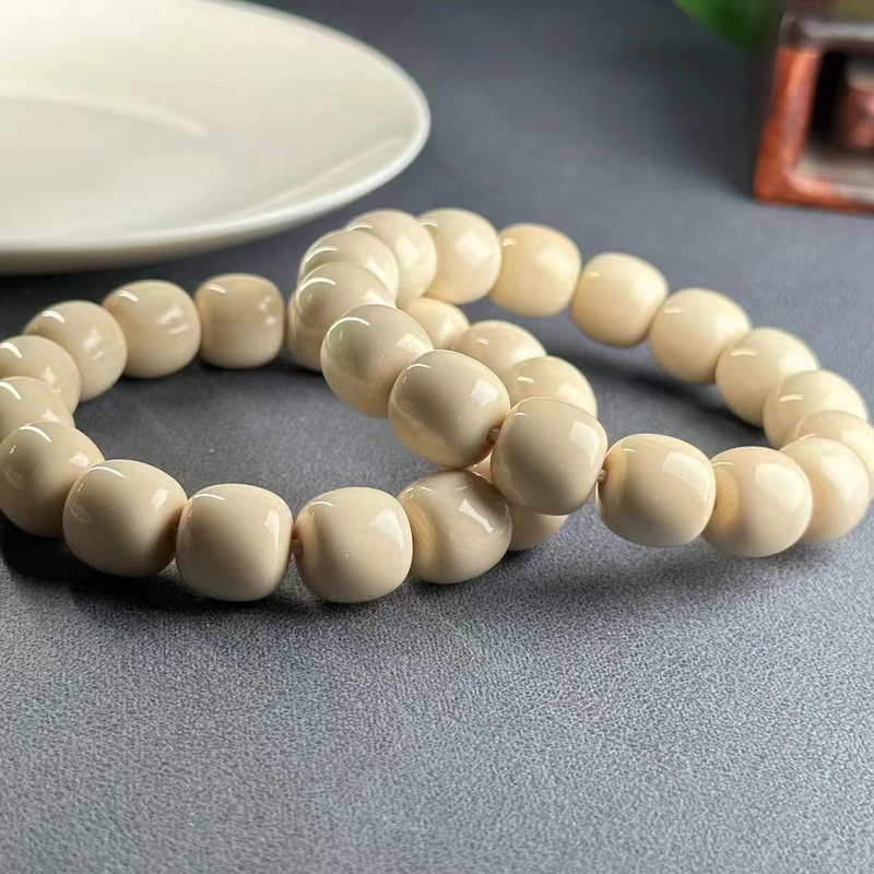 5A Grade Fidelity Mammoth Ivory, Premium Ice Material, High Porcelain, High Transparency, Traditional Barrel-Shaped Beads, Buddhist Prayer Beads, Bracelet, Rosary.