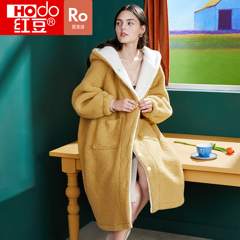 Red bean lovers nightgown coral fleece thick men's and women's bathrobe hooded long autumn and winter flannel homewear