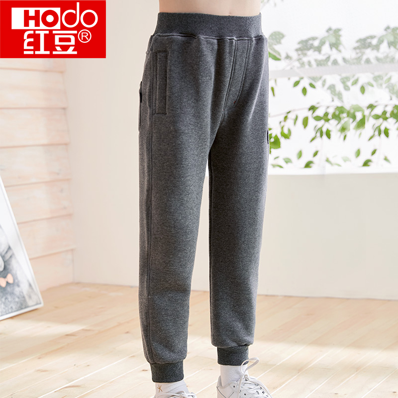 Red Bean Boy Sports Pants Children Loose Casual Autumn Winter Plus Suede Outside Wearing Pants Big Boy Boy Warm Pants