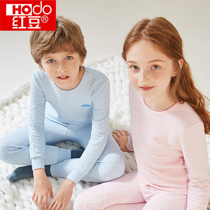 Red bean children's underwear cotton air layer men and women in the eldest high neck autumn clothes autumn pants three layer cotton warm suit