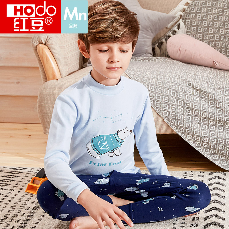 Red bean children's underwear cotton girls' pajamas thermal underwear in the big boy autumn winter autumn clothes autumn pants warm set