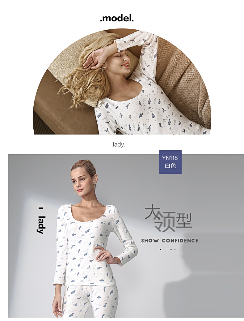 Red bean lady quần áo mùa thu quần dài chà bông in cổ áo lớn Slim gợi cảm chạm đáy dày đồ lót nhiệt quan ao giu nhiet nam nu