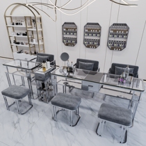 Manicure table and chair set with glass surface light luxury single double and three-person tables full set of manicure table fashionable internet celebrity manicure table