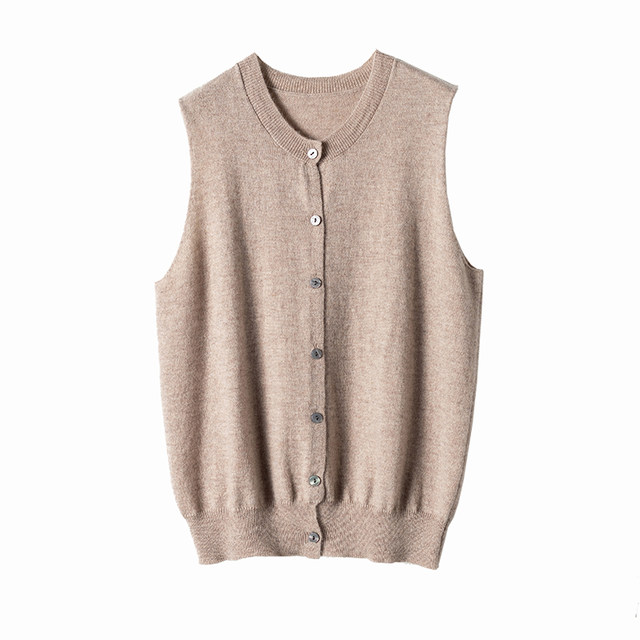 Spring new 100 pure wool knitted vest cardigan women's vest loose simple sleeveless sweater vest outer wear