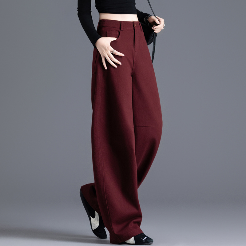 Burgundy Scimitar Casual Pants 2025 New Autumn and Winter Women's Pants Loose Banana Sickle Style Petite Super Stylish Pants