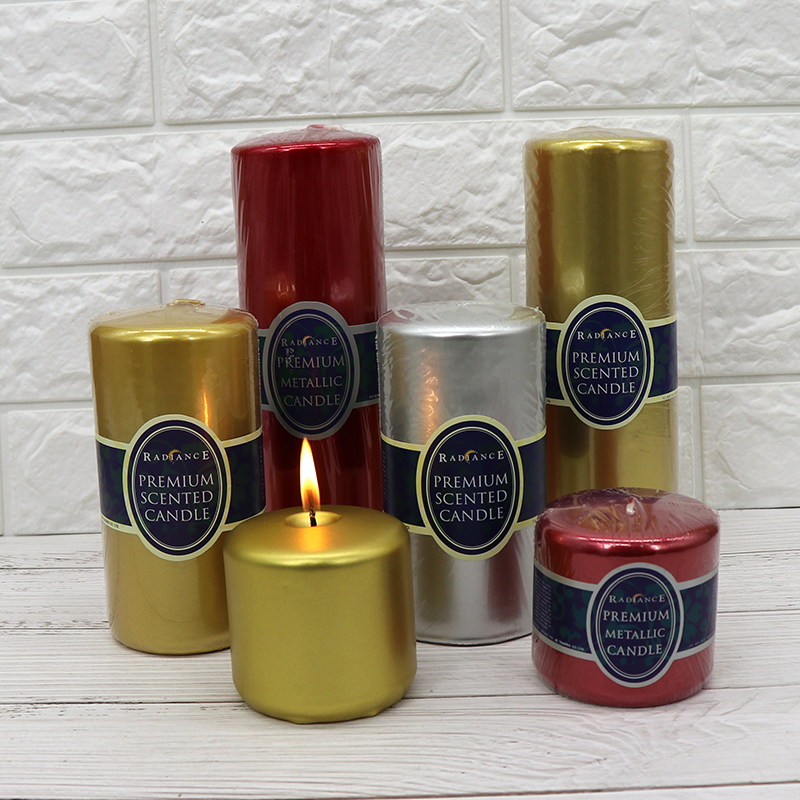 Golden Red Silver Cylindrical Candle Diameter 7 5cm Plated candle European-style Romantic Courtesy church Decorative Candle