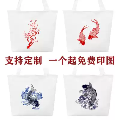 Canvas bag Hand-drawn pattern Chinese painting student bag India National tide painting MOQ zipper art canvas bag