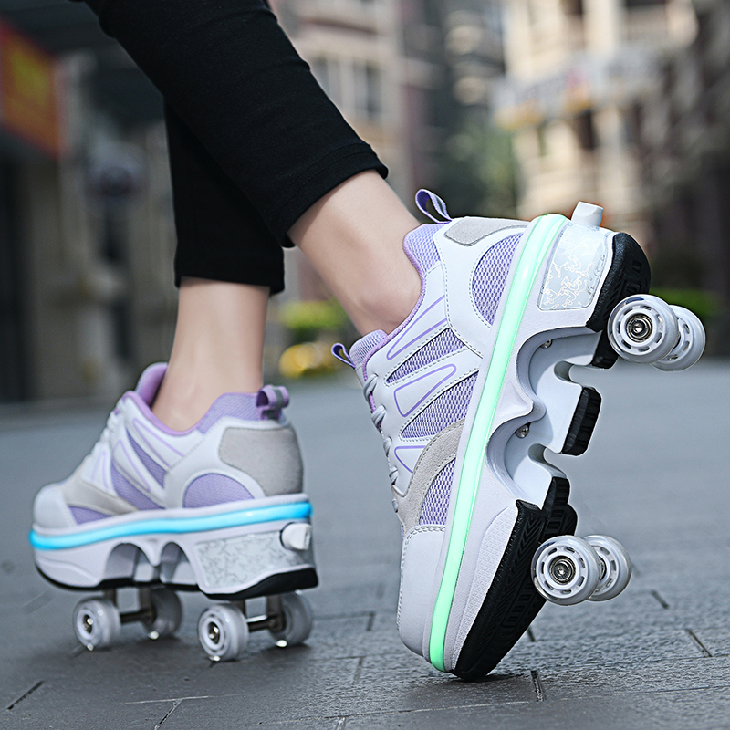 Four-Wheel Roller Shoes, Roller Skates That Can Walk and Skate, Adult Roller Shoes, Sports Shoes, Children's Boys and Girls Invisible Roller Skates