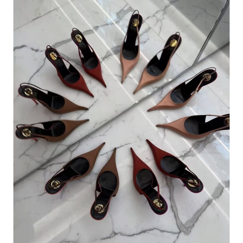 Yuan Yang 2026 Spring New Pointed Toe Stiletto High Heel Sandals for Women, Satin Open Back, Closed Toe, Sexy, Fashionable, Elegant Single Shoes