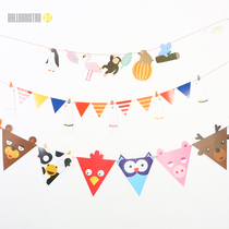 Cartoon forest animals a variety of six one childrens birthday pull flag banner kindergarten classroom stage atmosphere layout
