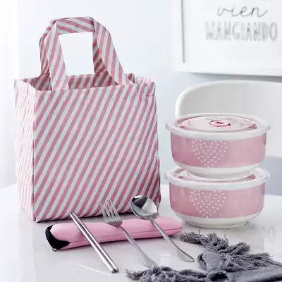 Instant noodles bowl ins wind with lid Student dormitory easy to clean large cute girl heart household ceramic bowls and chopsticks set