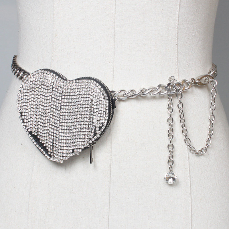 200g Weight Metal Material Women'S Gender Wholesale Fashion Rhinestone Heart Tassel Mini Waist Bag 无