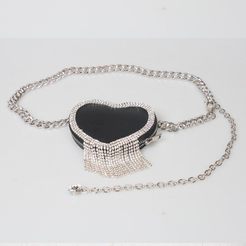200g Weight Metal Material Women'S Gender Wholesale Fashion Rhinestone Heart Tassel Mini Waist Bag 5