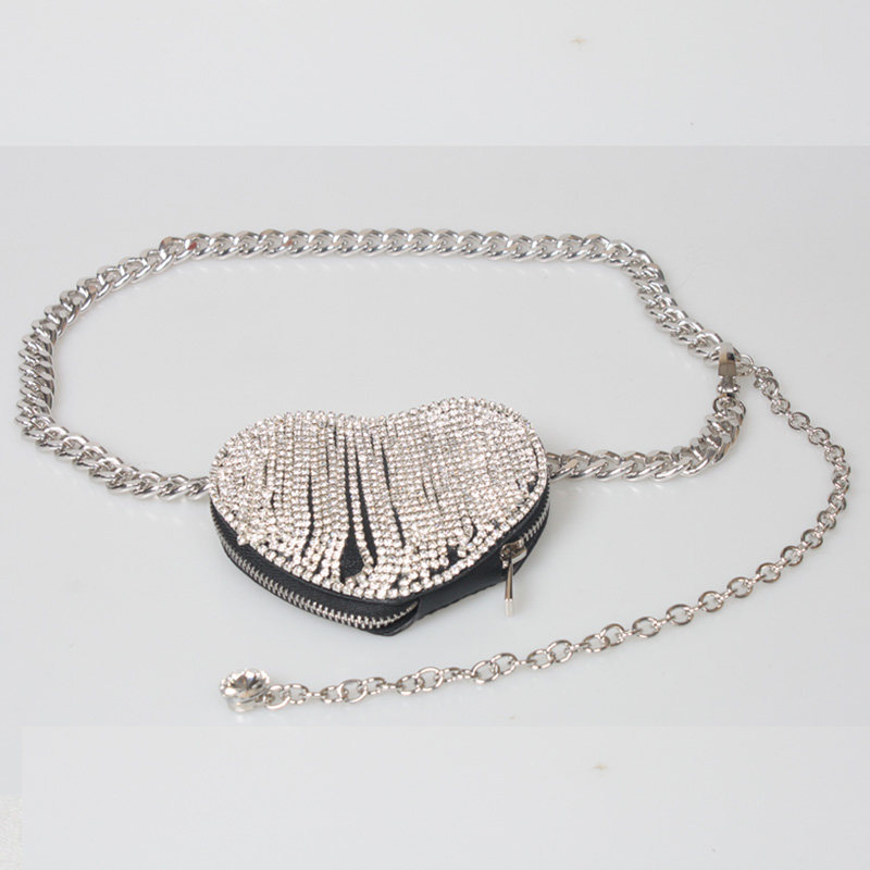 200g Weight Metal Material Women'S Gender Wholesale Fashion Rhinestone Heart Tassel Mini Waist Bag 2