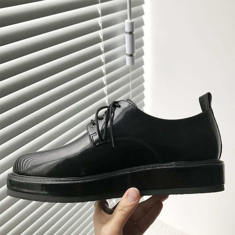 Korean black casual leather shoes wild Korean version round toe small leather shoes men's heightened thick-soled platform shoes men's British fashion shoes