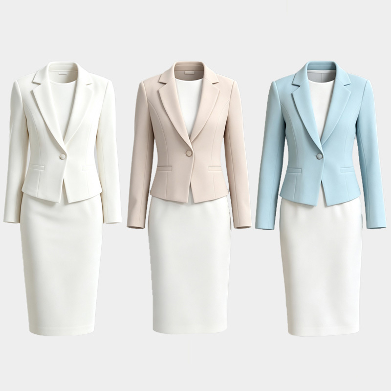 White Suit Paired with a Knee-Length Dress Two-Piece Set for Female Art Exam Candidates, On-Camera News Anchor Suit for Autumn White Suit Paired with a Knee-Length Dress Two-Piece Set for Female Art Exam Candidates, On-Camera News Anchor Suit for Autumn