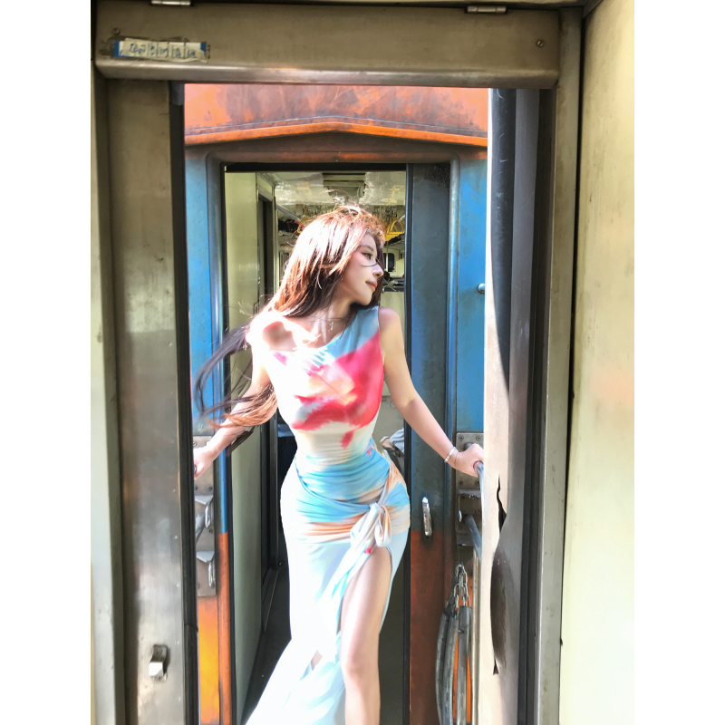 Mejiu Mi Jiu [Changchuan Yunjian] French Resort-Style Dress for Women, Summer Slim-Fit Long Dress, Island Outfit