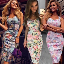 Flower print pencil female dress dress