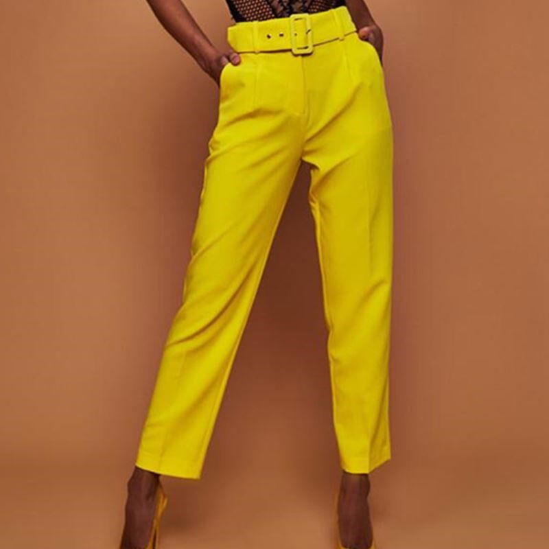Women Suit pants Lady Causal high-waisted trousers With Belt 