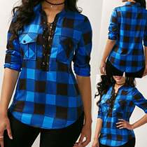 Plaid Shirt Sleeve Checkered Blouse Long sleeve Shirt-