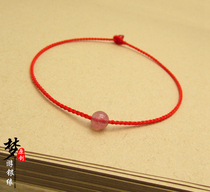 Hand-woven Wangfu trick peach flower small red rope Strawberry crystal hand and foot chain Hand rope woman The year of life red rope anklet woman