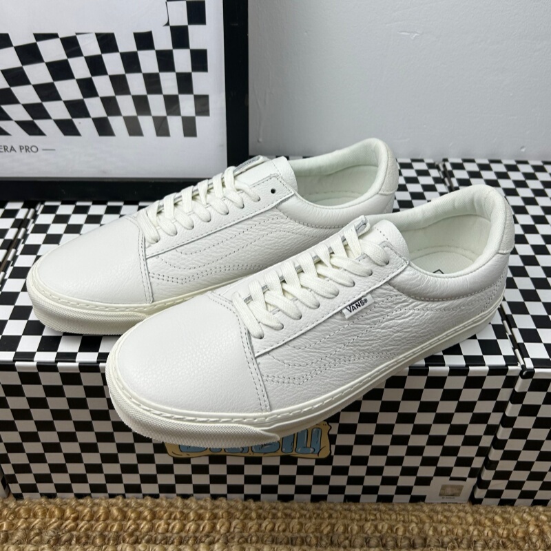 Vans Old Skool Lux White Leather Men's Low-Top Sports Casual Sneakers Vn000Czmblk