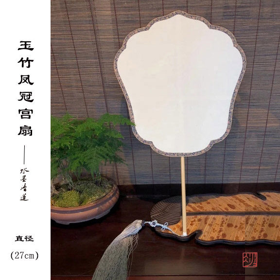 Ink Qinglian jade bamboo mahogany palace fan Chinese style Chinese painting Gongbi painting Cooked silk Silk palace fan Hand-painted ancient fan