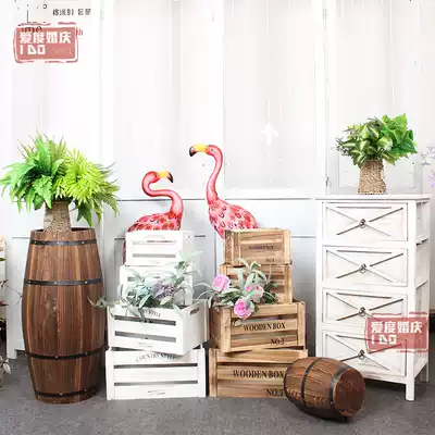 Mori wedding props wooden screen flower stand wine barrel outdoor lawn wedding retro ornaments wooden box welcome decoration