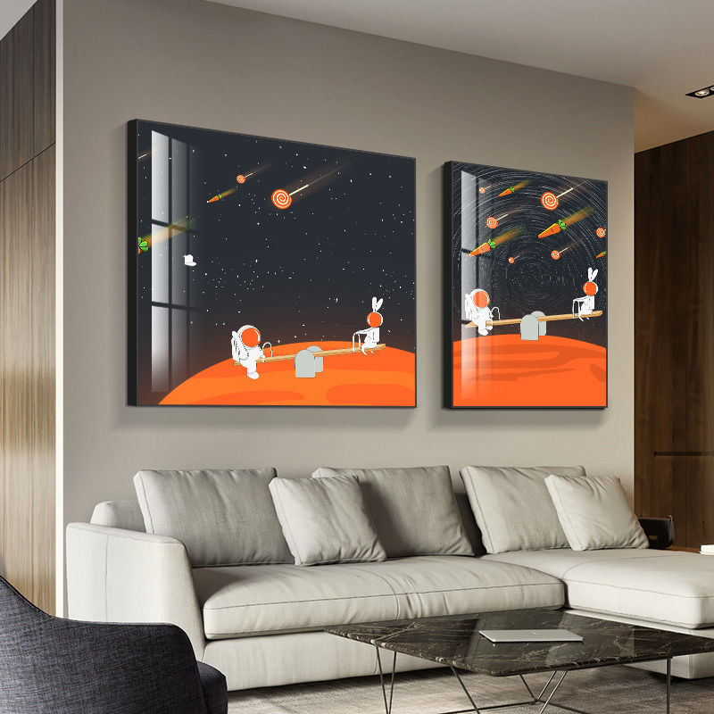 Astronaut children's room decoration painting lunar cartoon living room hanging painting modern minimalist abstract composition bedroom mural