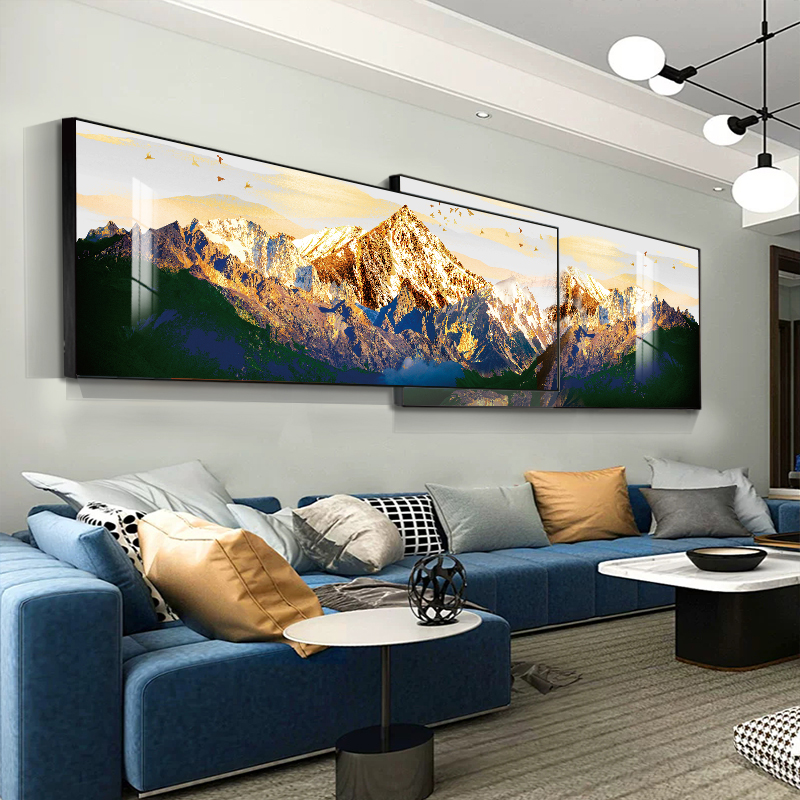 Golden Mountain Kawa Light Extravagant Living Room Decoration Painting Modern Minimalist Sofa Background Wall Back With Mountain Atmospheric Banners Hang Paintings