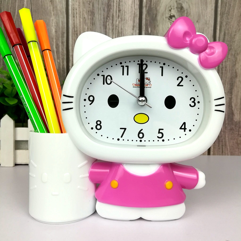 Creative Belt Pen Holder Small Alarm Clock Cute KT Cat Alarm Clock Cartoon Student Children Bedside Bell Book Room Desk Watch