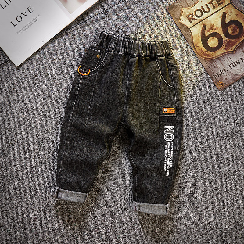Boys jeans spring and autumn 2022 new pants baby loose elastic black children's single pants autumn trousers tide