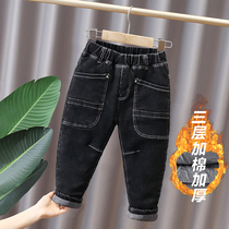 Childrens cotton pants winter thickened triple laminated cotton boy jeans Sub winter style children warm baby winter dress outer wear