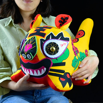 Folk Crafts Pure Handmade Cloth Tiger size Town Residence Tiger Home Pendulum with Baby Full Moon Gift Crush Shock
