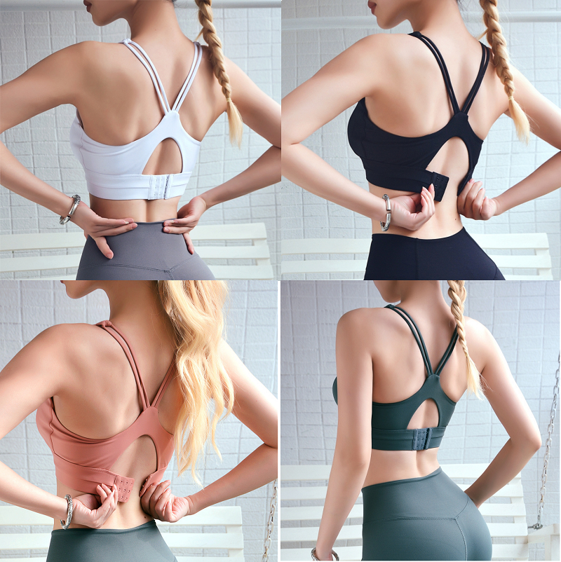 (DD Home) Good-looking beautiful back sports bra, moderate support, shockproof, gathered, adjustable yoga bra