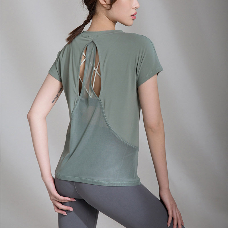 Yoga clothes spring and summer new sports short-sleeved T-shirt female net red backless quick-drying loose running fitness clothes