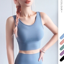 Net red full wrapped anti-light fitness bra deep U beauty back anti-shock gathering yoga sports vest underwear