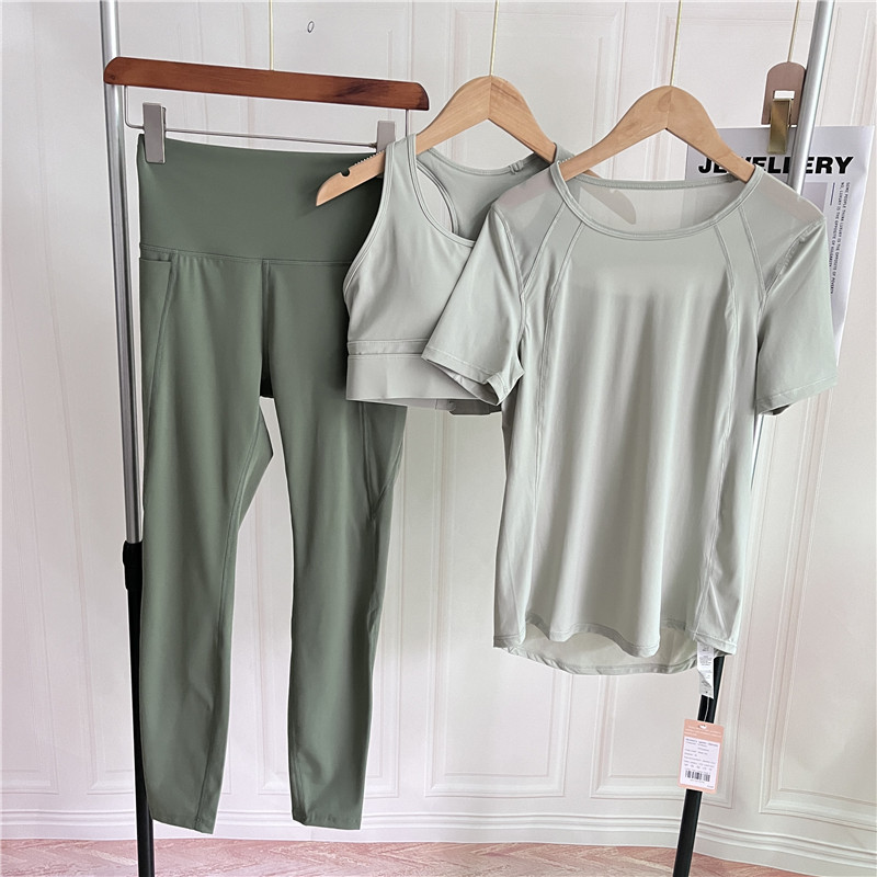 Summer Tea Cyan Explicit White Yoga Suit Woman North American Single Naked Sensation Breathable Elastic Big Thin Speed Dry Fitness Suit