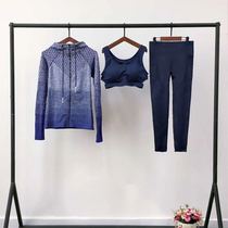 Uk single wave linger long sleeve sports three-piece set professional quick-drying fabric seamless elastic good yoga fitness wear