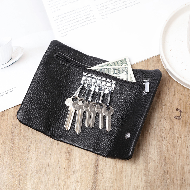 Multifunction Genuine Leather Car Key Bag Large Capacity Headlayer Bull Leather Zero Wallet Two-in-one Male Lady Card Bag Key