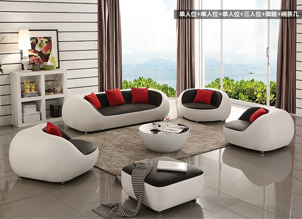 Đơn giản và hiện đại sofa da phòng khách kết hợp giữa giải trí thời trang cá tính sáng tạo nội thất văn phòng có hình vòng cung màu đen và trắng - Ghế sô pha