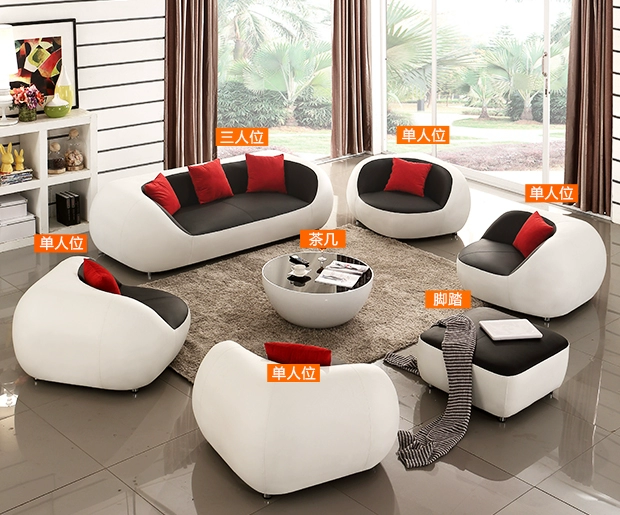 Đơn giản và hiện đại sofa da phòng khách kết hợp giữa giải trí thời trang cá tính sáng tạo nội thất văn phòng có hình vòng cung màu đen và trắng - Ghế sô pha