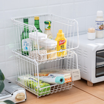 Kitchen storage basket countertop wrought iron multifunctional storage basket fruit vegetable fruit and vegetable shelf multi-layer household vegetable basket