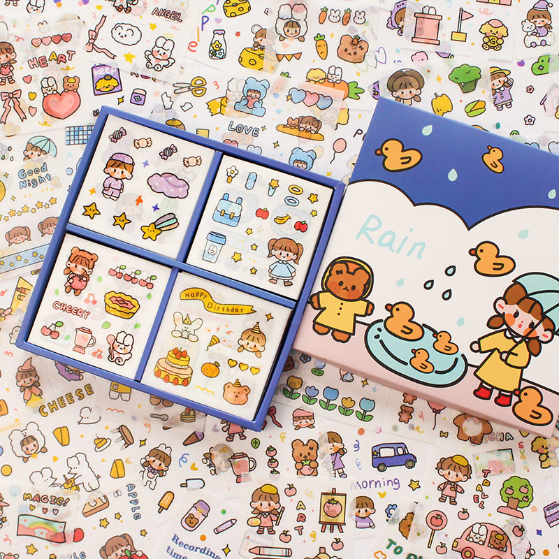 100 Gift Boxes200 Zhang Cartoon lovely Hand account Stickers Gift box suit School Supplies  DIY character Hand account decorate source material Stickers